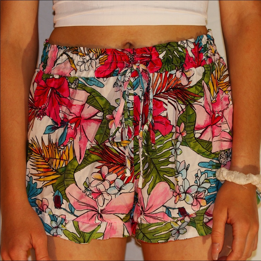 Floral Shorts High Waisted